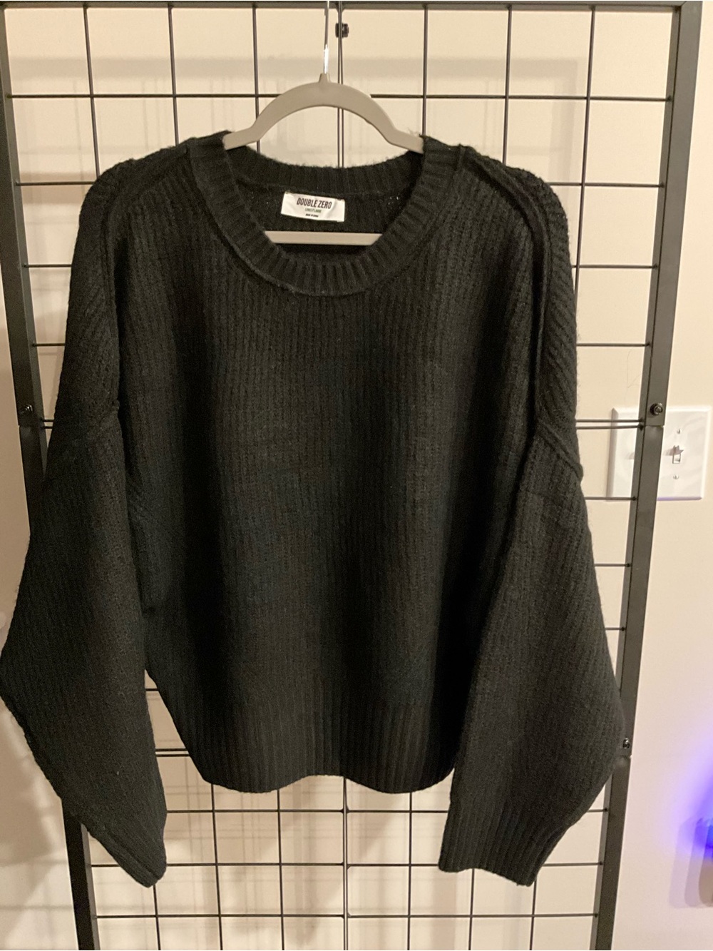 Double Zero Oversized Black Ribbed Crewneck Sweater